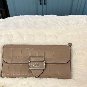 Coach Beige Croc-Embossed Clutch